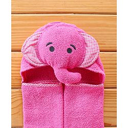Babyhug Hooded Towel With Elephant Embroidery - Pink