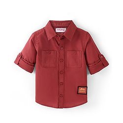 Babyhug 100% Cotton Woven Full Sleeves Solid Shirt - Red