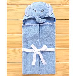 Babyhug Hooded Towel With Elephant Embroidery - Blue