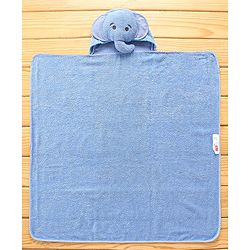 Babyhug Hooded Towel With Elephant Embroidery - Blue