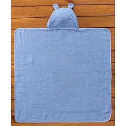 Babyhug Hooded Cotton Woven Towel with Hippo Embroidery- Blue