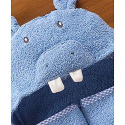 Babyhug Hooded Cotton Woven Towel with Hippo Embroidery- Blue