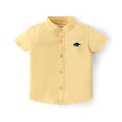 Babyhug 100% Cotton Woven Half Sleeves Shirt Solid  Dino Embroidered - Yellow