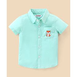 Babyhug Cotton Woven Half Sleeves Regular Collar Shirt Fox Pocket Print- Blue