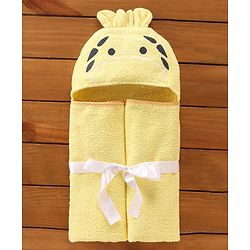 Babyhug Hooded Cotton Woven Towel with Giraffe Embroidery- Yellow