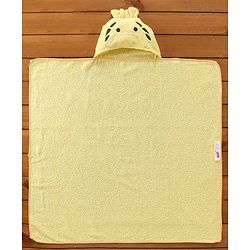 Babyhug Hooded Cotton Woven Towel with Giraffe Embroidery- Yellow