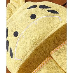 Babyhug Hooded Cotton Woven Towel with Giraffe Embroidery- Yellow