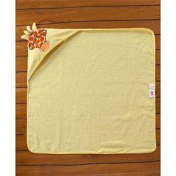 Babyhug Hooded Cotton Woven Towel with Giraffe Embroidery- Yellow