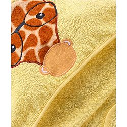 Babyhug Hooded Cotton Woven Towel with Giraffe Embroidery- Yellow
