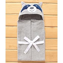 Babyhug Hooded Towel With Bear Embroidery - Grey