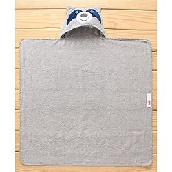 Babyhug Hooded Towel With Bear Embroidery - Grey