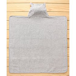 Babyhug Hooded Towel With Bear Embroidery - Grey
