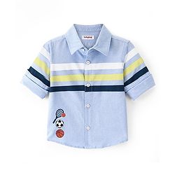 Babyhug Cotton Woven Full Sleeves Striped Shirt Sports Print - Blue