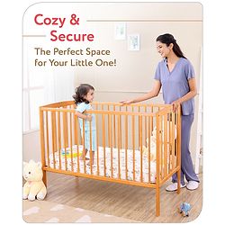 Babyhug Malmo Wooden Cot with 3 Level Height Adjustment & Plug and Play Assembly  Natural| Solid Pinewood