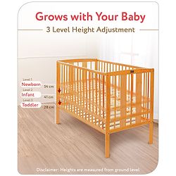 Babyhug Malmo Wooden Cot with 3 Level Height Adjustment & Plug and Play Assembly  Natural| Solid Pinewood