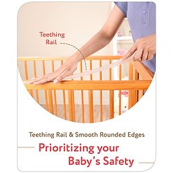 Babyhug Malmo Wooden Cot with 3 Level Height Adjustment & Plug and Play Assembly  Natural| Solid Pinewood