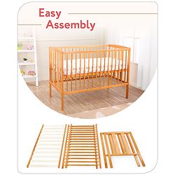 Babyhug Malmo Wooden Cot with 3 Level Height Adjustment & Plug and Play Assembly  Natural| Solid Pinewood