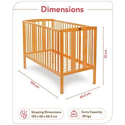 Babyhug Malmo Wooden Cot with 3 Level Height Adjustment & Plug and Play Assembly  Natural| Solid Pinewood