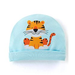 Babyhug 100% Cotton Cap Tiger Print Blue - Diameter 10 cm
