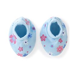 Babyhug 100% Cotton Knit Mittens & Booties Floral Print - Blue