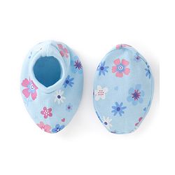 Babyhug 100% Cotton Knit Mittens & Booties Floral Print - Blue