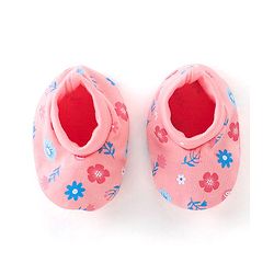 Babyhug 100% Cotton Knit Floral Print Mittens & Booties - Pink