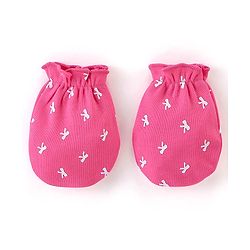 Babyhug 100% Cotton Knit Bow Print Mittens & Booties - Pink
