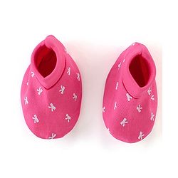 Babyhug 100% Cotton Knit Bow Print Mittens & Booties - Pink