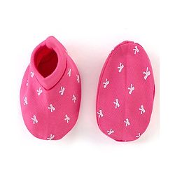 Babyhug 100% Cotton Knit Bow Print Mittens & Booties - Pink