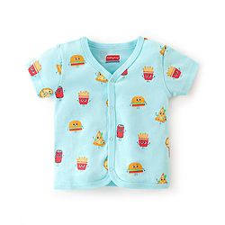Babyhug 100% Cotton Half Sleeves Vests Stripes & Fries Print Pack of 3- Grey Blue & Yellow