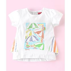 Babyhug 100% Cotton Knit Half Sleeves Top and Shorts Set Umbrella Print - White & Blue