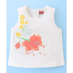 Babyhug 100% Cotton Sleeveless Top & Shorts Set Floral Print - White & Peach