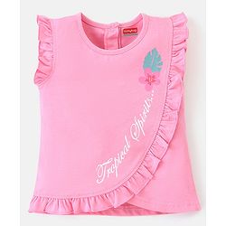 Babyhug 100% Cotton Single Jersey Knit Frill Sleeves Top & Shorts Set Floral Print - Pink & White