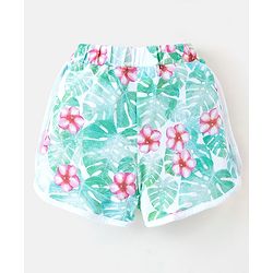 Babyhug 100% Cotton Single Jersey Knit Frill Sleeves Top & Shorts Set Floral Print - Pink & White