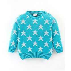 Babyhug Knit Full Sleeves Star Print Baby Sweater Sets - Blue