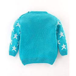Babyhug Knit Full Sleeves Star Print Baby Sweater Sets - Blue