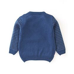 Babyhug Knit Full Sleeves Sweater Set With Fox Design - Navy Blue