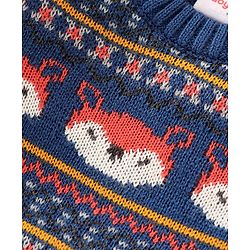 Babyhug Knit Full Sleeves Sweater Set With Fox Design - Navy Blue