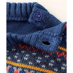 Babyhug Knit Full Sleeves Sweater Set With Fox Design - Navy Blue