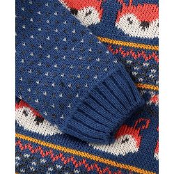 Babyhug Knit Full Sleeves Sweater Set With Fox Design - Navy Blue