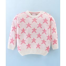 Babyhug Knit Full Sleeves Star Print Baby Sweater Sets - OffWhite