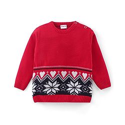 Babyhug Knit Full Sleeves Sweater Set with Flower Design - Red