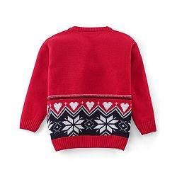 Babyhug Knit Full Sleeves Sweater Set with Flower Design - Red