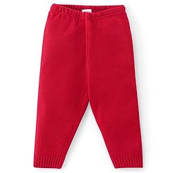 Babyhug Knit Full Sleeves Sweater Set with Flower Design - Red