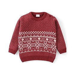 Babyhug Full Sleeves Sweater Set With Ikat Print - Red