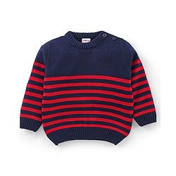Babyhug Full Sleeves Striped Baby Sweater Set - Red & Navy