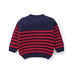 Babyhug Full Sleeves Striped Baby Sweater Set - Red & Navy