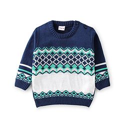 Babyhug Full Sleeves Sweater Set with Chevron Design - Navy Blue