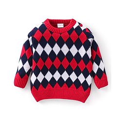 Babyhug Knit Full Sleeves Argyle Baby Sweater Set - Multicolor