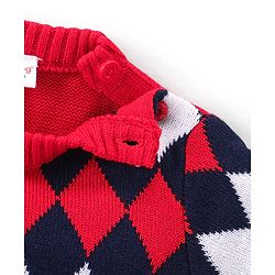 Babyhug Knit Full Sleeves Argyle Baby Sweater Set - Multicolor
